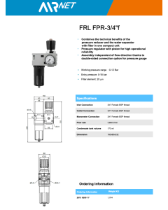 AIRNET, 3/4" Filter - Regulator 0-12 Bar 20 Micron c/w Gauge Manual drain, 2813920017