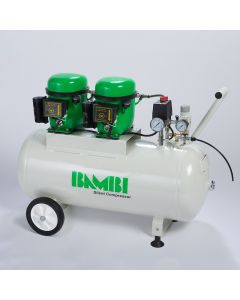 Bambi Budget Range, BB24D, 1hp/0.68Kw, 100l/min, 8 bar, 24L Tank, Silent Air Compressor + Wheels