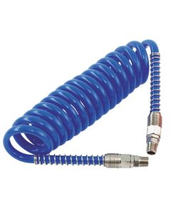 PCL, 2.5m x 10mm o.d. x 6.5mm i.d. 1/4" BSP Male Ends, Polyurethane Coiled Air Hose Assembly, HA5210