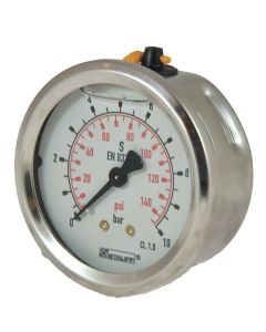 1/4" BSP, Rear Entry, Glycerine Filled Pressure Gauge, 0-16 bar 