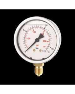 Prevost, 1/4" BSP, 63mm, Bottom Entry, Glycerine Filled Pressure Gauge, 0-230 psi, 0-16 bar, MT GA1365