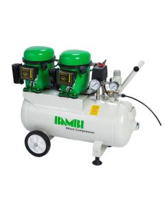 Bambi Budget Range, BB24D, 1hp/0.68Kw, 100l/min, 8 bar, 24L Tank, Silent Air Compressor + Wheels