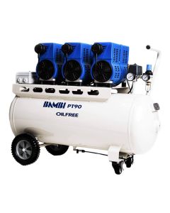 Bambi PT Range, PT90, 3hp/2.25Kw, 384l/min, 8 bar, 90L Tank, Low Noise Air Compressor + Wheels