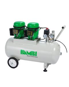 Bambi Budget Range, BB50D, 1hp/0.68Kw, 100l/min, 8 bar, 50L Tank, Silent Air Compressor + Wheels