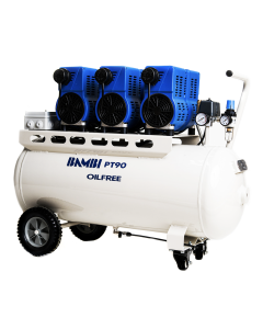 Bambi PT Range, PT90, 3hp/2.25Kw, 384l/min, 8 bar, 90L Tank, Low Noise Air Compressor + Wheels